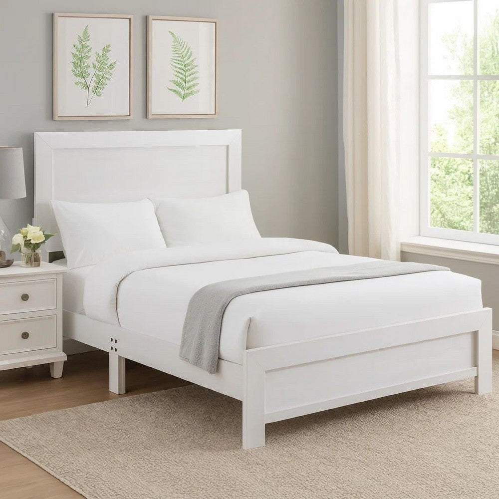 Benjara Eby Full Size Bed, Rustic Farmhouse Style, White Finish Wood Veneer