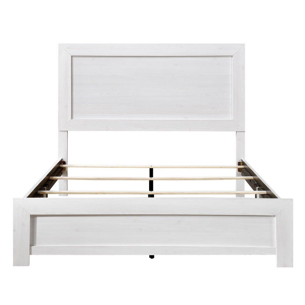 Benjara Eby California King Bed, Rustic Farmhouse Style, White Finish Wood Veneer