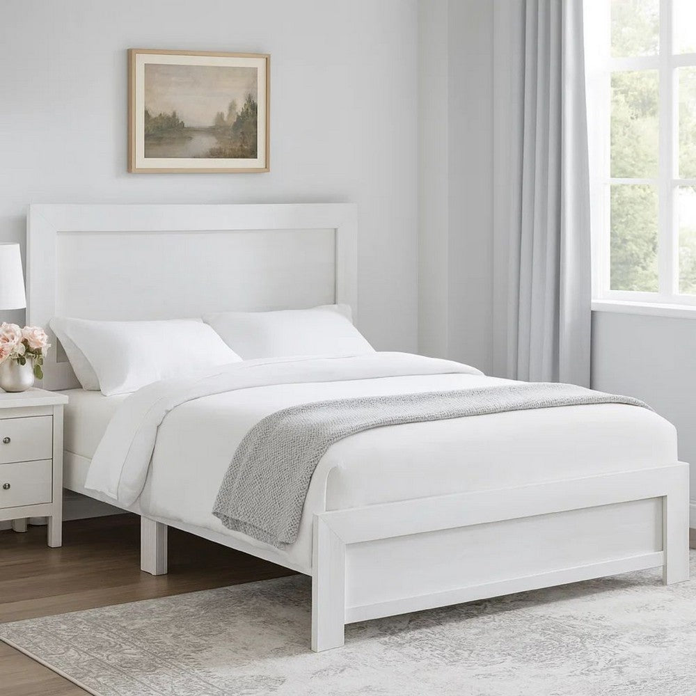 Benjara Eby California King Bed, Rustic Farmhouse Style, White Finish Wood Veneer