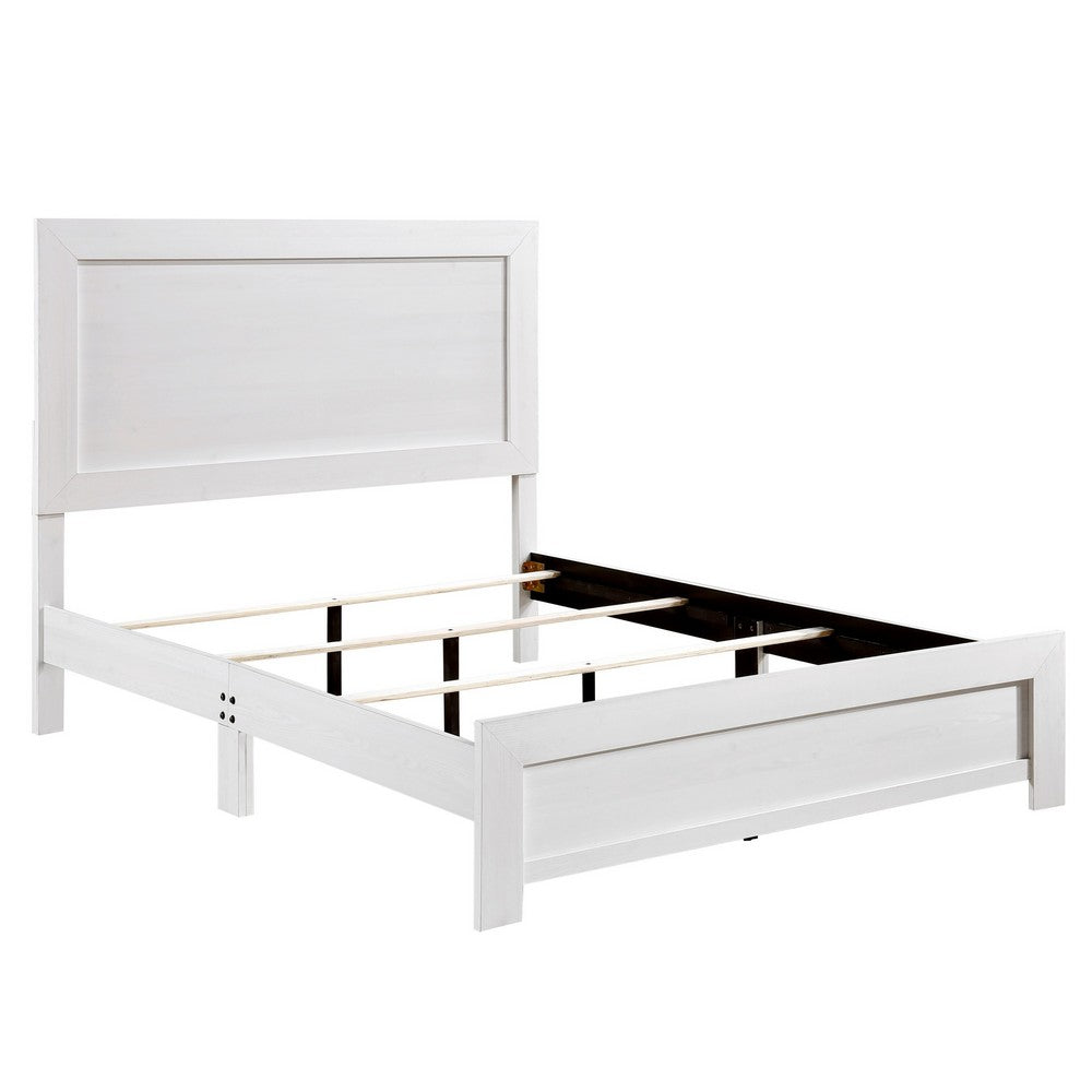 Benjara Eby Twin Size Bed, Rustic Farmhouse Style, White Finish Wood Veneer