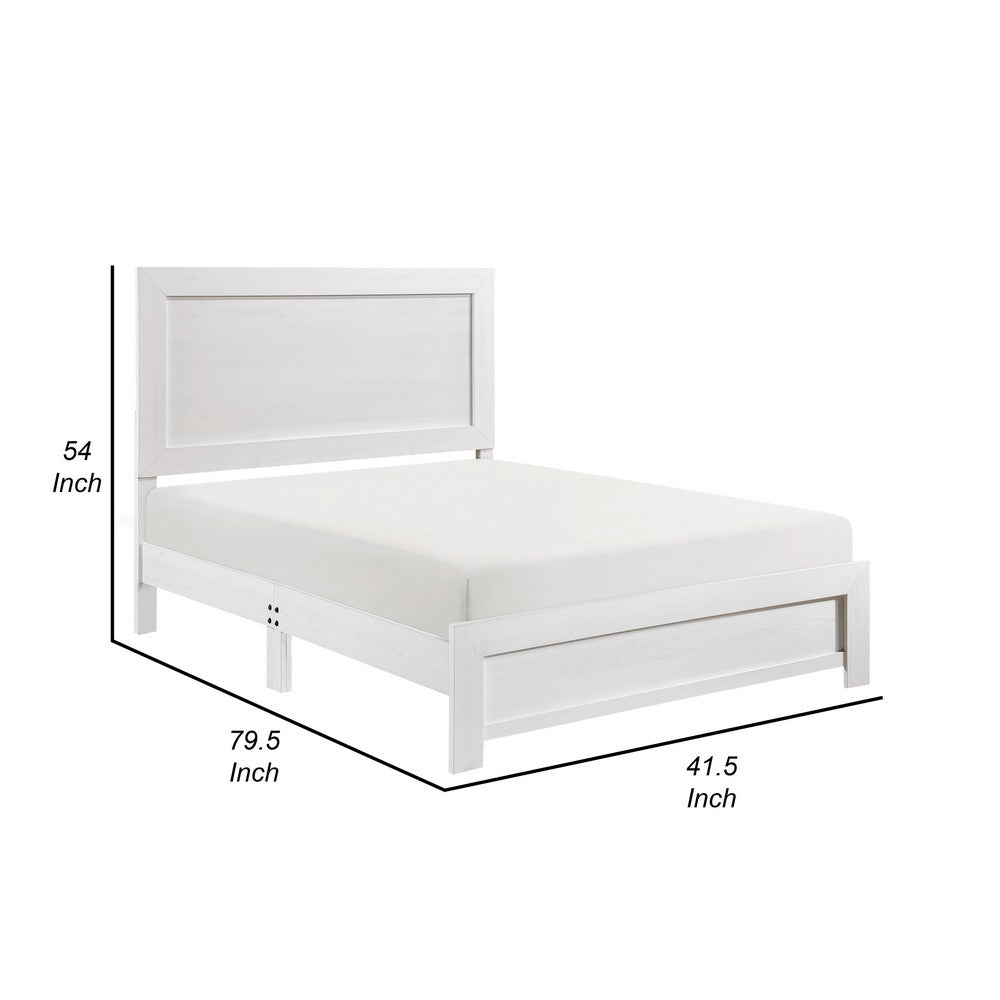 Benjara Eby Twin Size Bed, Rustic Farmhouse Style, White Finish Wood Veneer