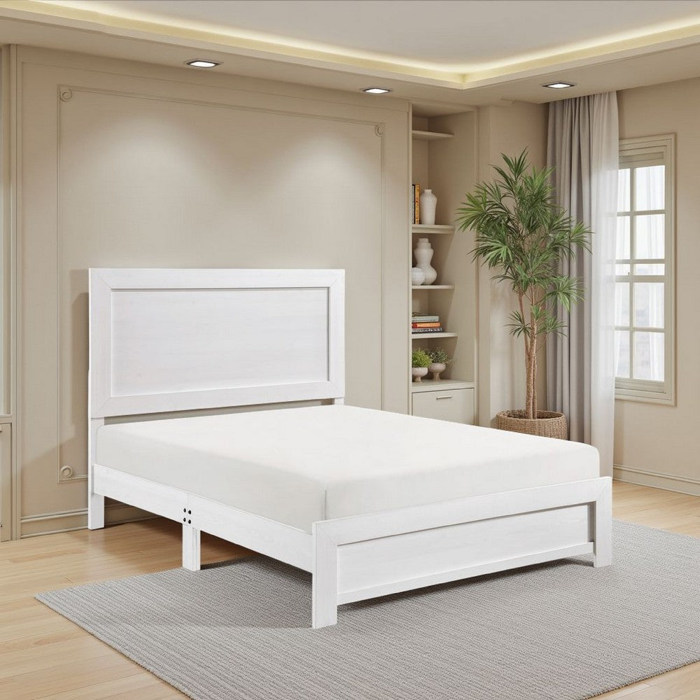 Benjara Eby Twin Size Bed, Rustic Farmhouse Style, White Finish Wood Veneer