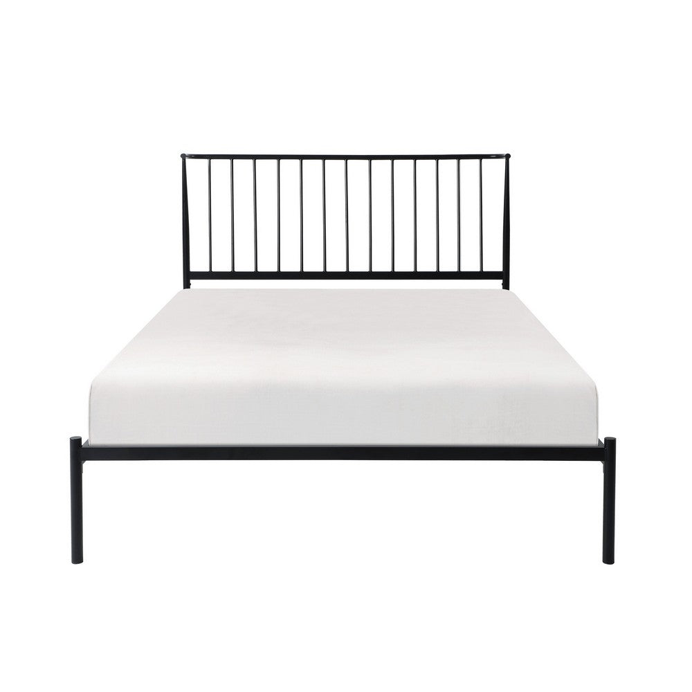 Benjara Angie King Size Platform Metal Bed, Subtly Angled Slats on Headboard, Black