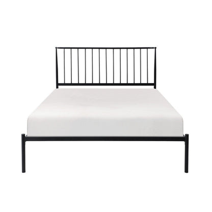 Benjara Angie King Size Platform Metal Bed, Subtly Angled Slats on Headboard, Black