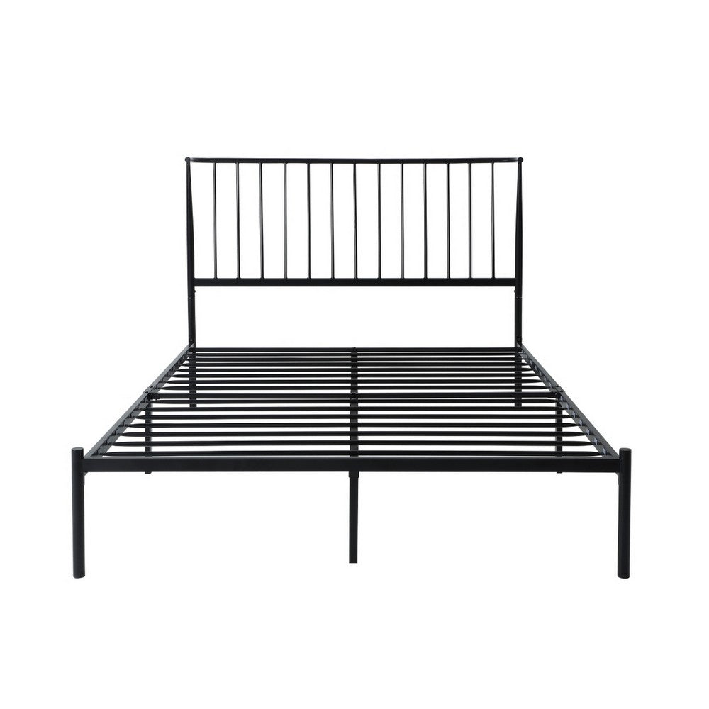 Benjara Angie King Size Platform Metal Bed, Subtly Angled Slats on Headboard, Black