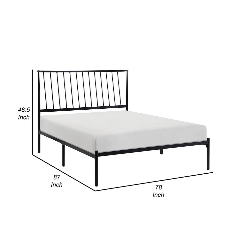 Benjara Angie King Size Platform Metal Bed, Subtly Angled Slats on Headboard, Black