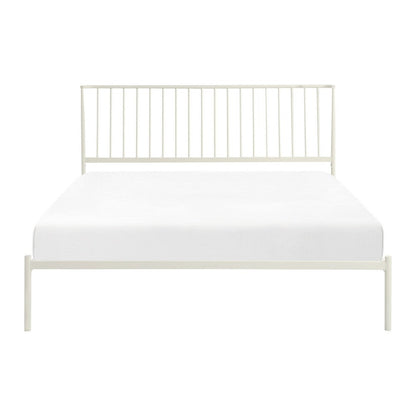 Benjara Angie King Size Platform Metal Bed, Subtly Angled Slats on Headboard, White