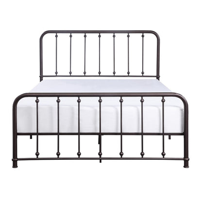 Benjara Ken King Size Metal Bed, Ball Accents on Vertical Slats, Antique Bronze