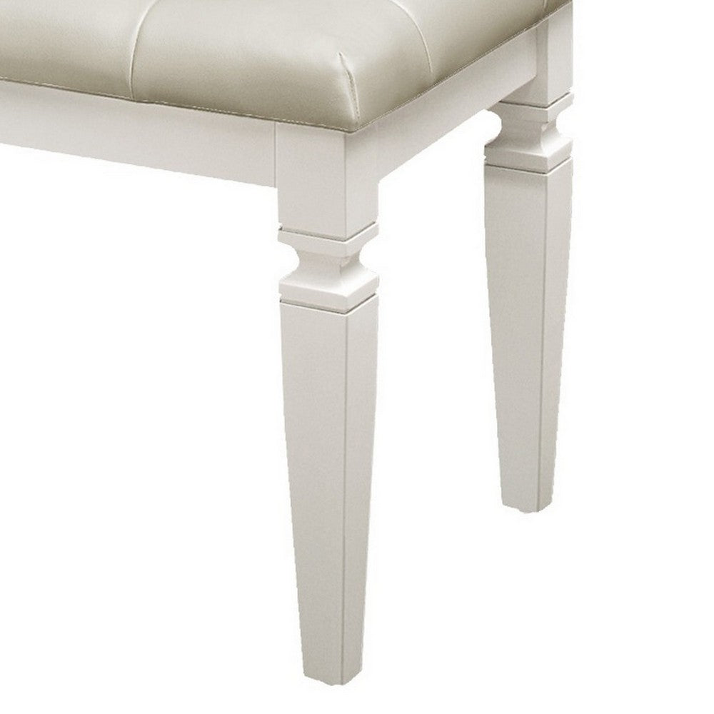Benjara Lura 54 Inch Accent Bench, Button Tufted Foam Faux Leather, White Wood