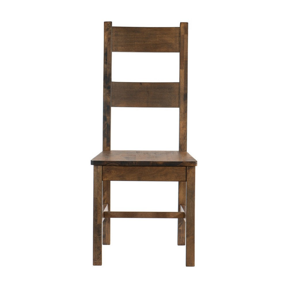 Benjara Rick 22 Inch Side Dining Chairs Set of 2, Ladder Back, Burnished Brown Rubberwood