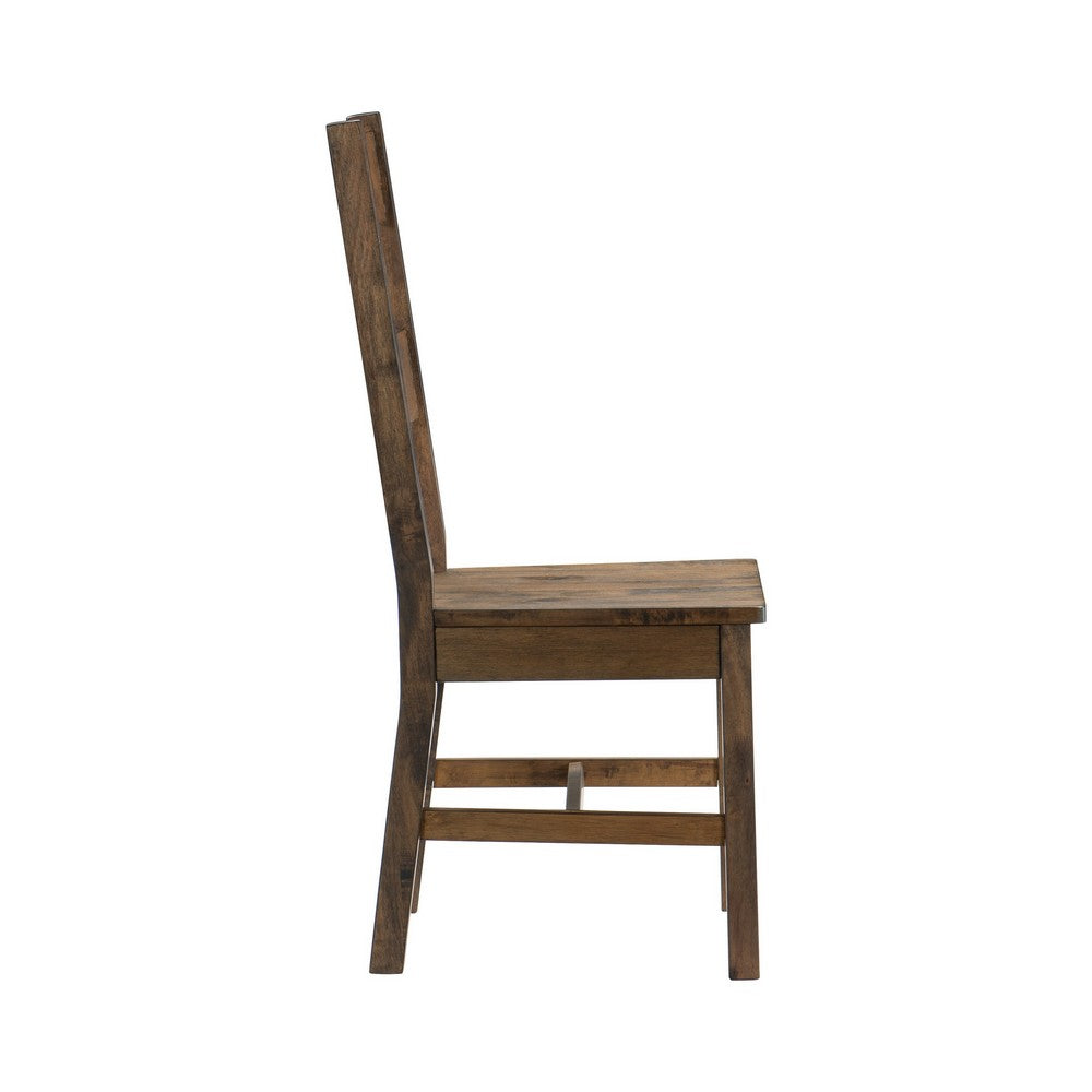 Benjara Rick 22 Inch Side Dining Chairs Set of 2, Ladder Back, Burnished Brown Rubberwood