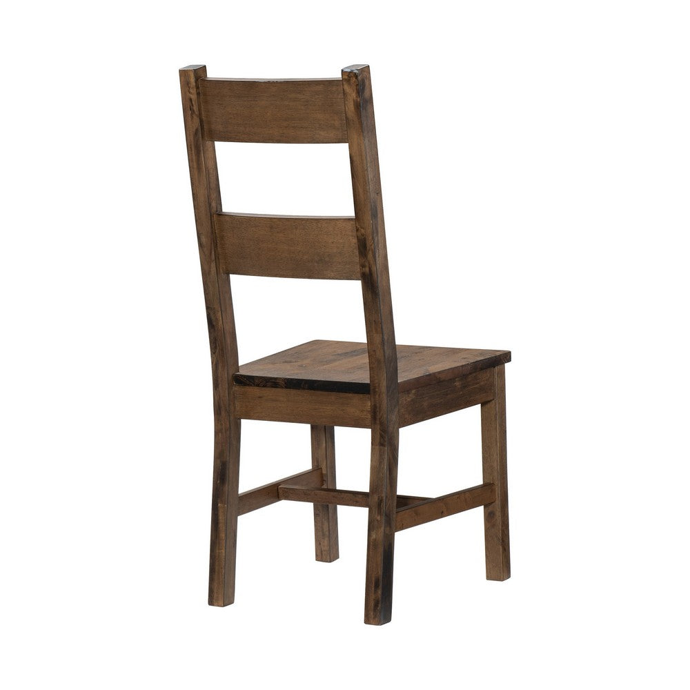 Benjara Rick 22 Inch Side Dining Chairs Set of 2, Ladder Back, Burnished Brown Rubberwood