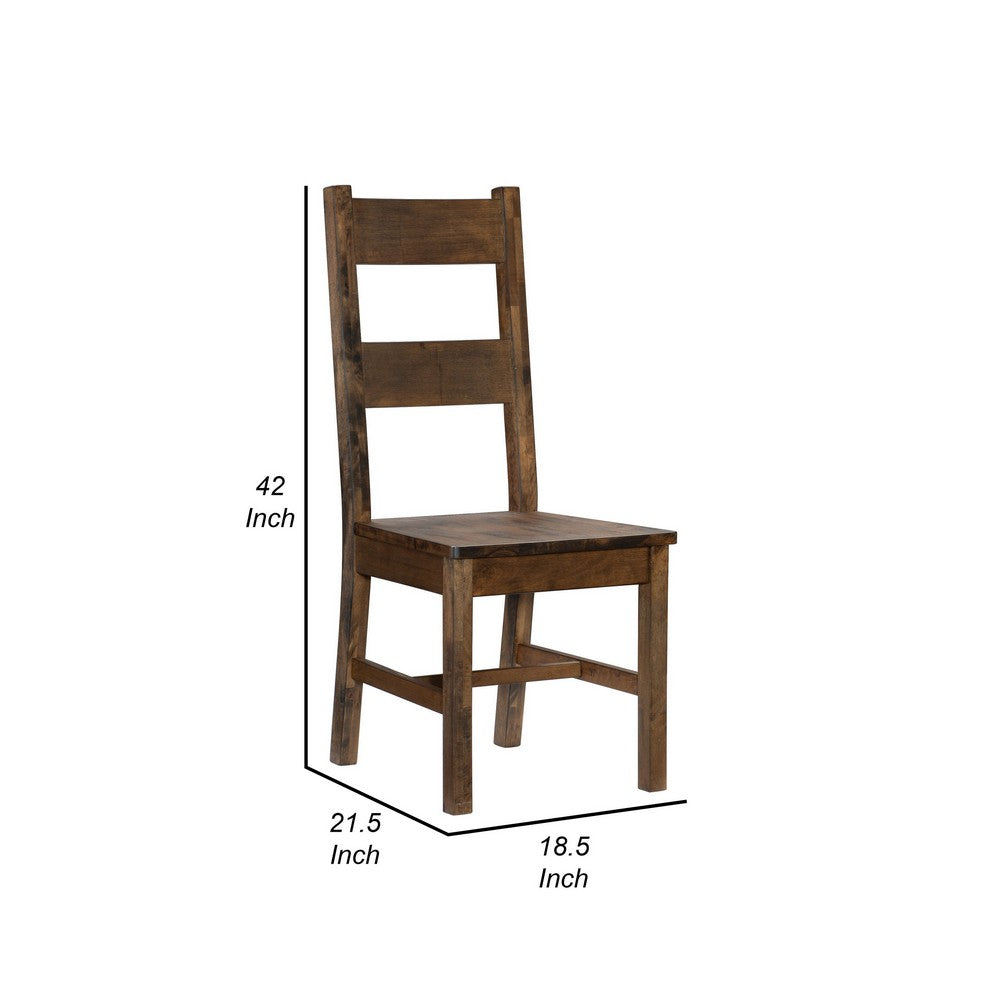 Benjara Rick 22 Inch Side Dining Chairs Set of 2, Ladder Back, Burnished Brown Rubberwood