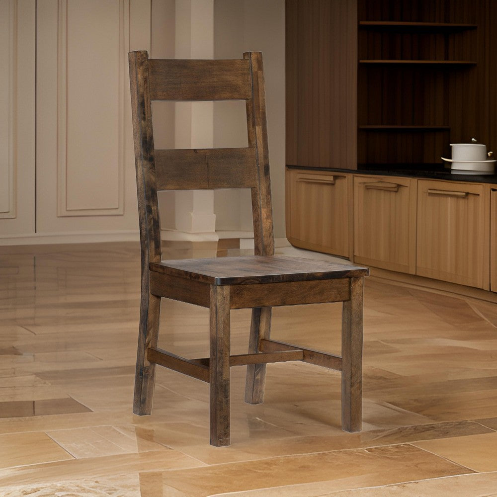 Benjara Rick 22 Inch Side Dining Chairs Set of 2, Ladder Back, Burnished Brown Rubberwood