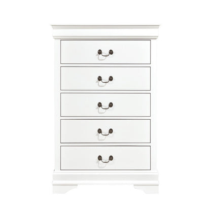 Benjara Vele 49 Inch Tall Dresser Chest, 5 Drawers, Brass Tone Metal, White Wood