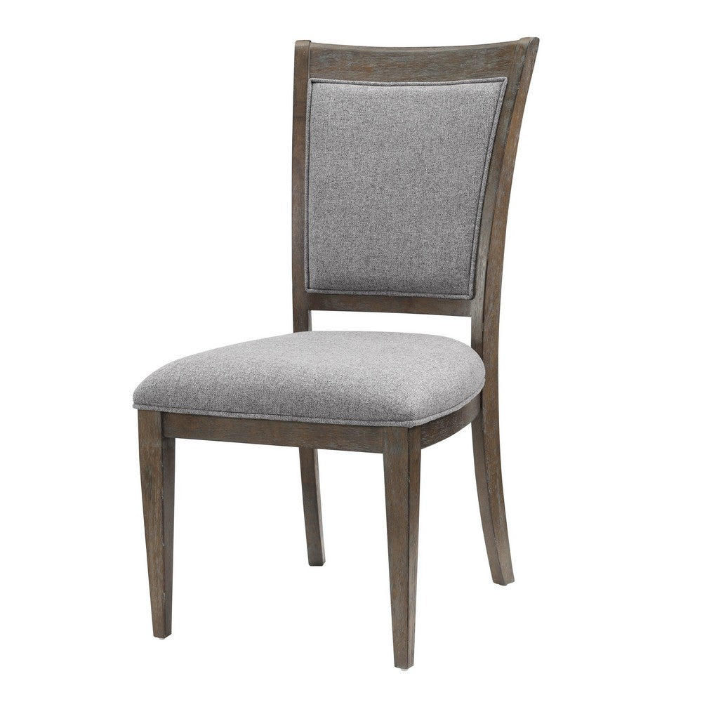 Benjara Koa 26 Inch Set of 2 Side Dining Chairs, Gray Polyester, Driftwood Brown