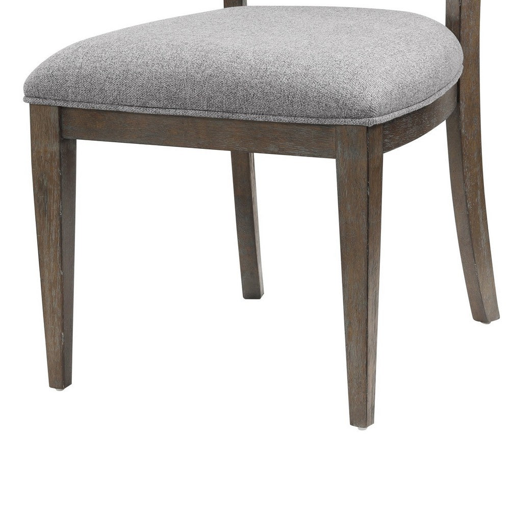 Benjara Koa 26 Inch Set of 2 Side Dining Chairs, Gray Polyester, Driftwood Brown