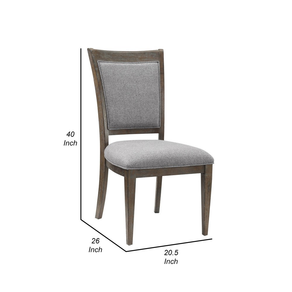 Benjara Koa 26 Inch Set of 2 Side Dining Chairs, Gray Polyester, Driftwood Brown