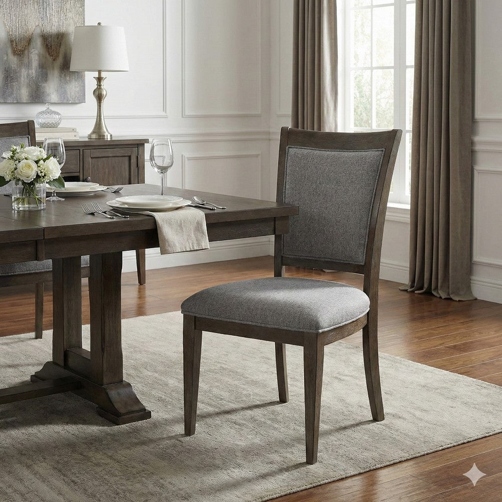 Benjara Koa 26 Inch Set of 2 Side Dining Chairs, Gray Polyester, Driftwood Brown