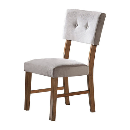 Benjara Leom 25 Inch Set of 2 Side Dining Chairs, Tufted Gray Polyester, Brown