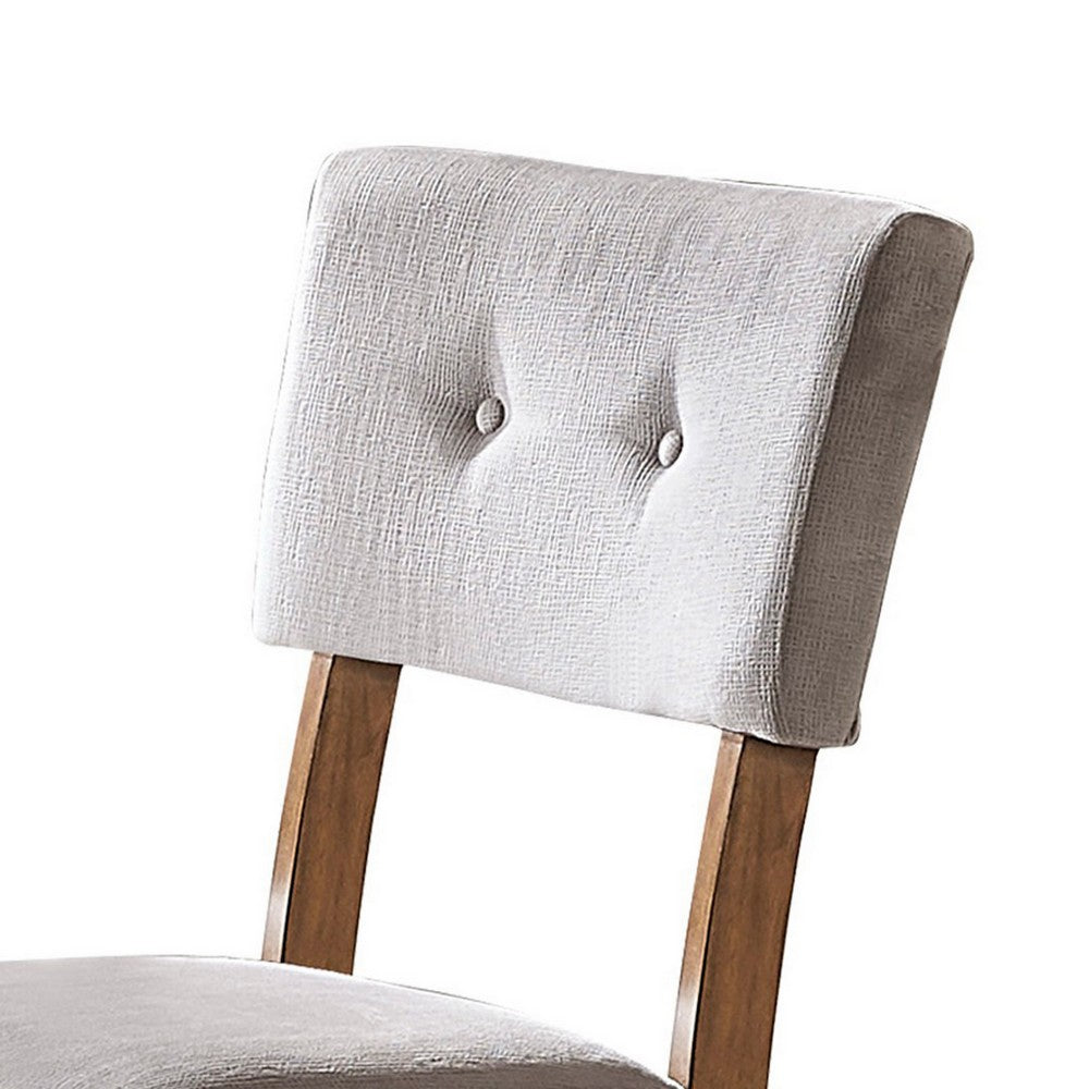 Benjara Leom 25 Inch Set of 2 Side Dining Chairs, Tufted Gray Polyester, Brown