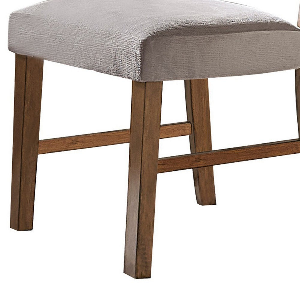 Benjara Leom 25 Inch Set of 2 Side Dining Chairs, Tufted Gray Polyester, Brown