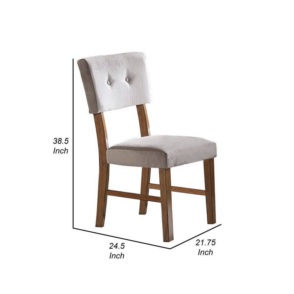 Benjara Leom 25 Inch Set of 2 Side Dining Chairs, Tufted Gray Polyester, Brown