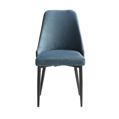 Benjara Gene 19 Inch Side Dining Chairs Set of 2, Tall Curved Back, Blue Velvet, Black Metal