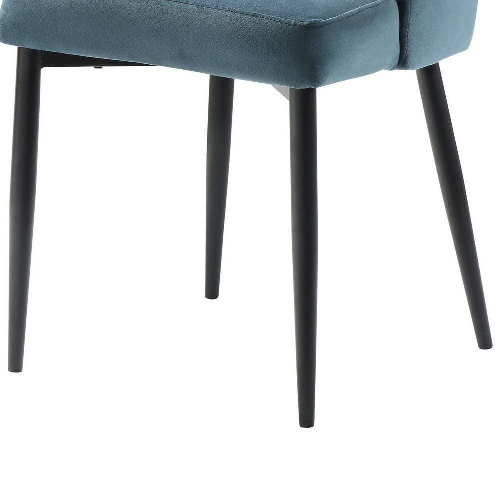 Benjara Gene 19 Inch Side Dining Chairs Set of 2, Tall Curved Back, Blue Velvet, Black Metal