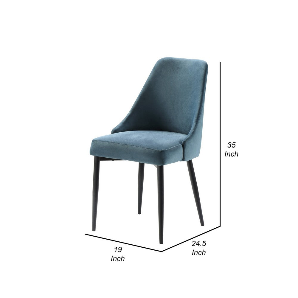 Benjara Gene 19 Inch Side Dining Chairs Set of 2, Tall Curved Back, Blue Velvet, Black Metal