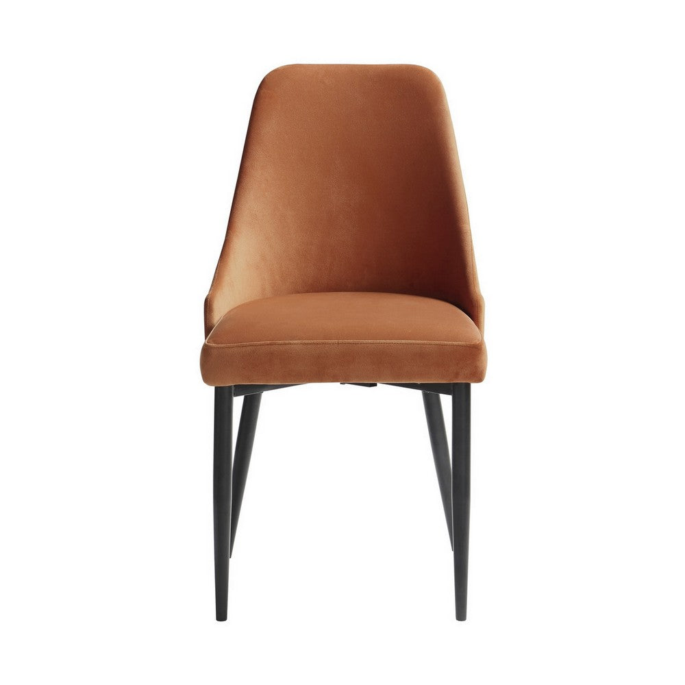 Benjara Gene 19 Inch Side Dining Chairs Set of Two, Tall Curved Back, Orange Velvet, Black