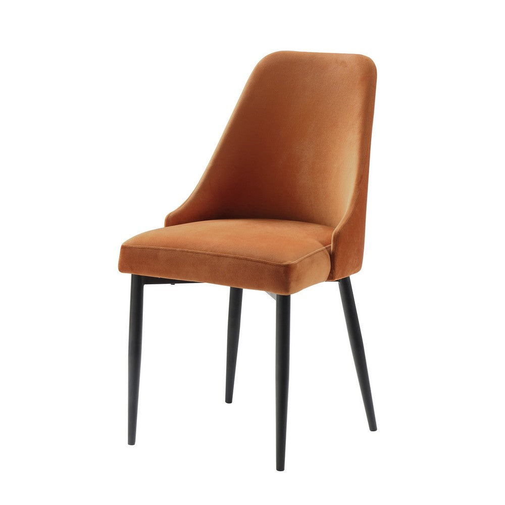Benjara Gene 19 Inch Side Dining Chairs Set of Two, Tall Curved Back, Orange Velvet, Black