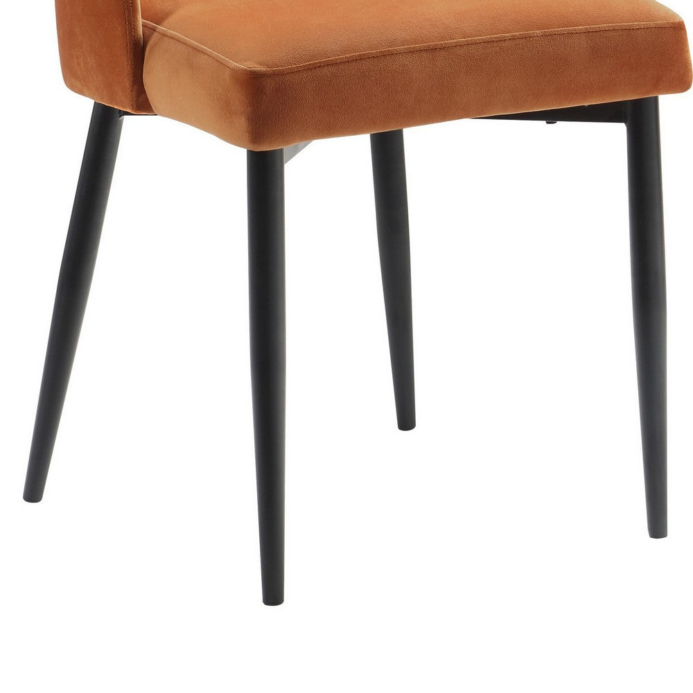 Benjara Gene 19 Inch Side Dining Chairs Set of Two, Tall Curved Back, Orange Velvet, Black