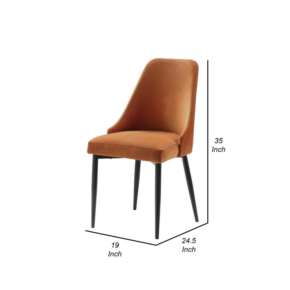 Benjara Gene 19 Inch Side Dining Chairs Set of Two, Tall Curved Back, Orange Velvet, Black