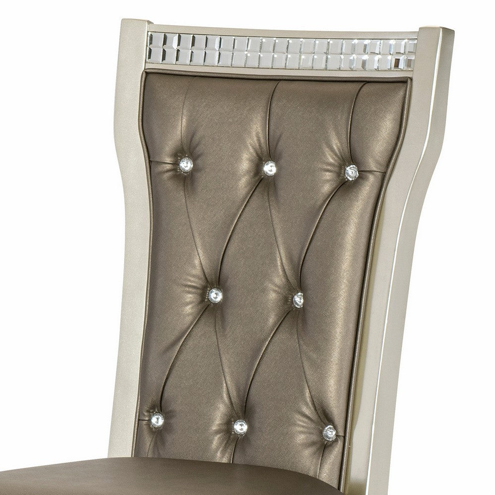 Benjara Juhi 21 Inch Side Dining Chairs Set of 2, Mirror Trim Frame, Tufted Gray Faux Leather
