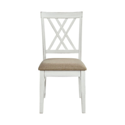 Benjara Hyna 19 Inch Side Dining Chairs Set of 2, X Cross Back, Khaki Seat, Farmhouse White