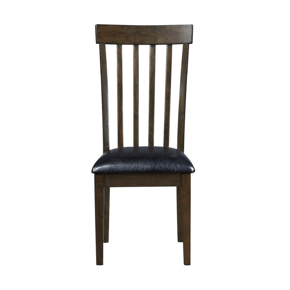 Benjara Kyn 18 Inch Side Dining Chairs Set of 2, Slatted Back, Padded Seat, Farmhouse Brown