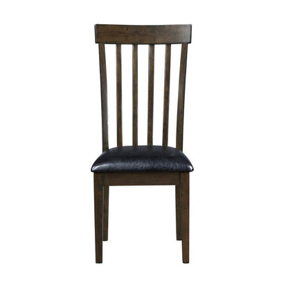 Benjara Kyn 18 Inch Side Dining Chairs Set of 2, Slatted Back, Padded Seat, Farmhouse Brown