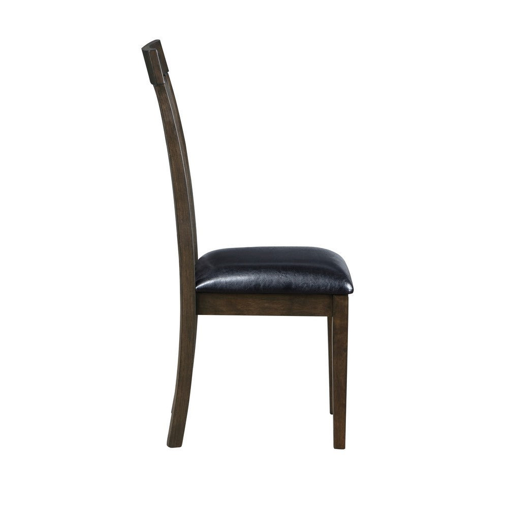 Benjara Kyn 18 Inch Side Dining Chairs Set of 2, Slatted Back, Padded Seat, Farmhouse Brown