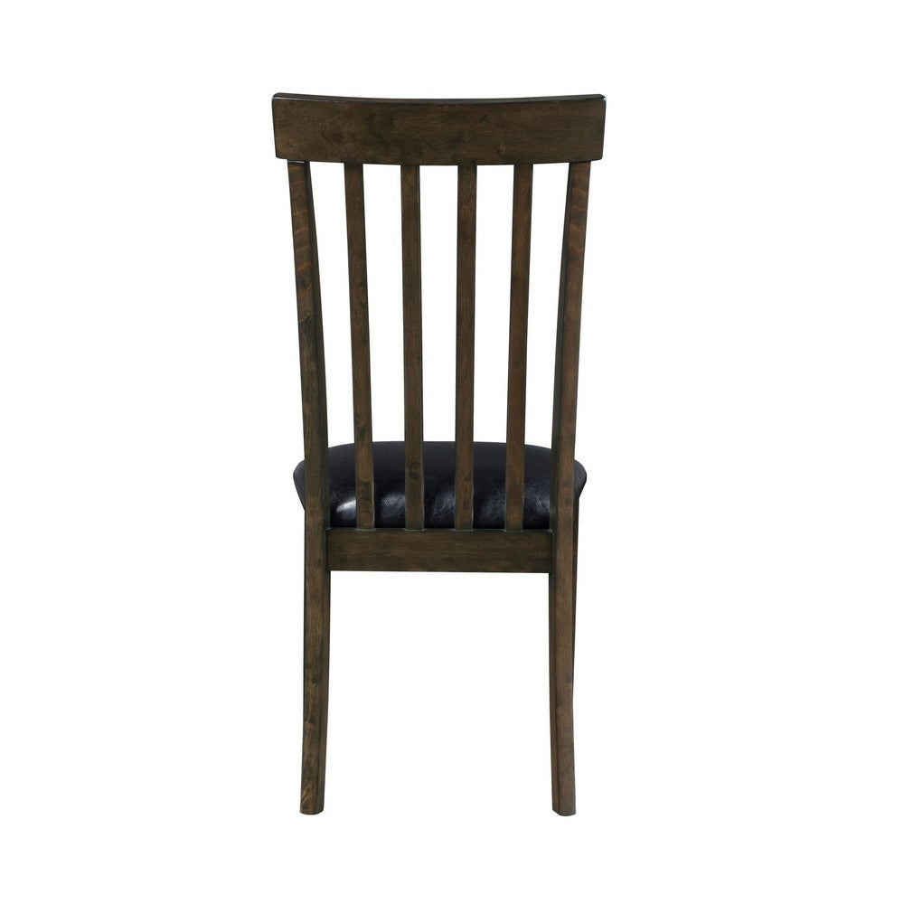 Benjara Kyn 18 Inch Side Dining Chairs Set of 2, Slatted Back, Padded Seat, Farmhouse Brown