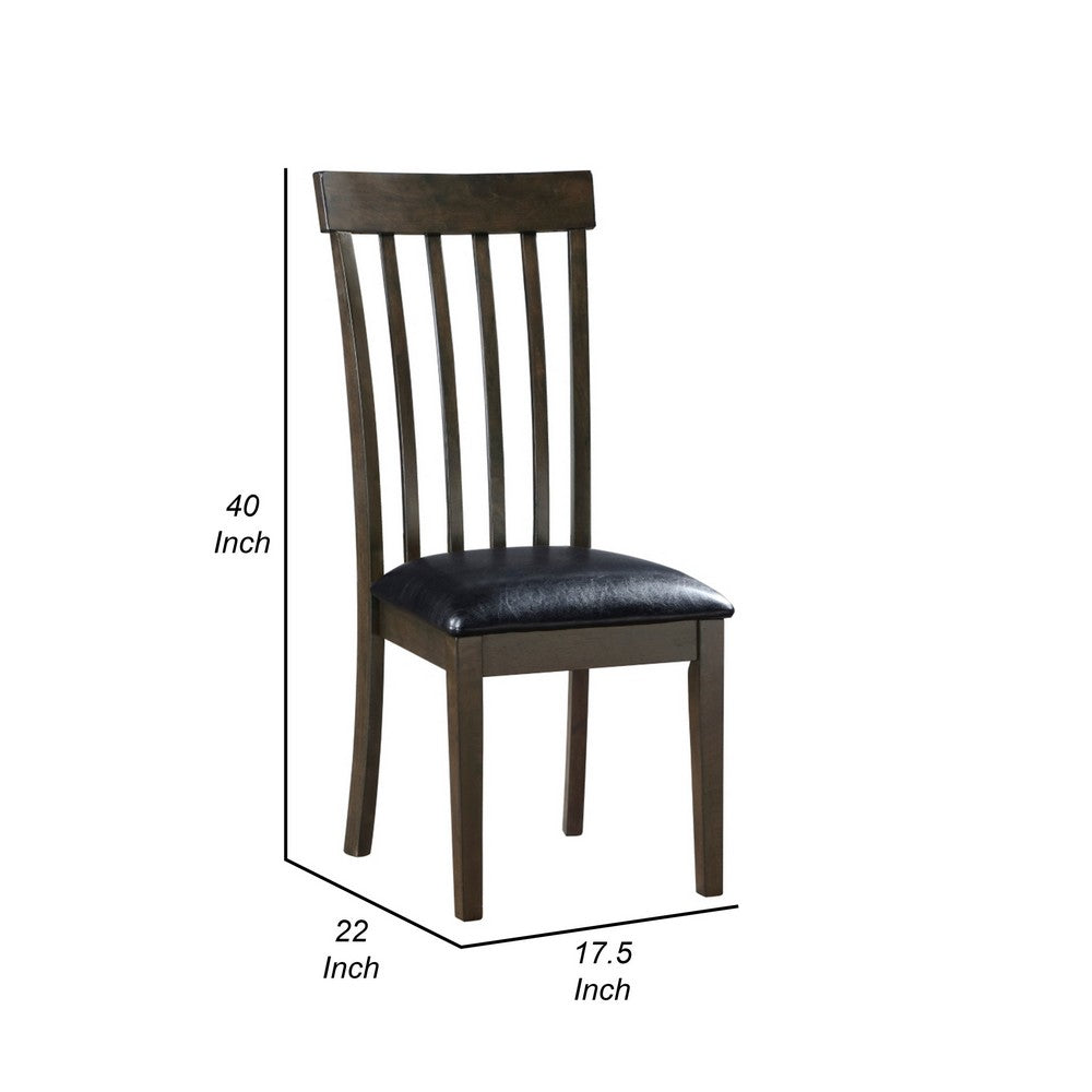 Benjara Kyn 18 Inch Side Dining Chairs Set of 2, Slatted Back, Padded Seat, Farmhouse Brown