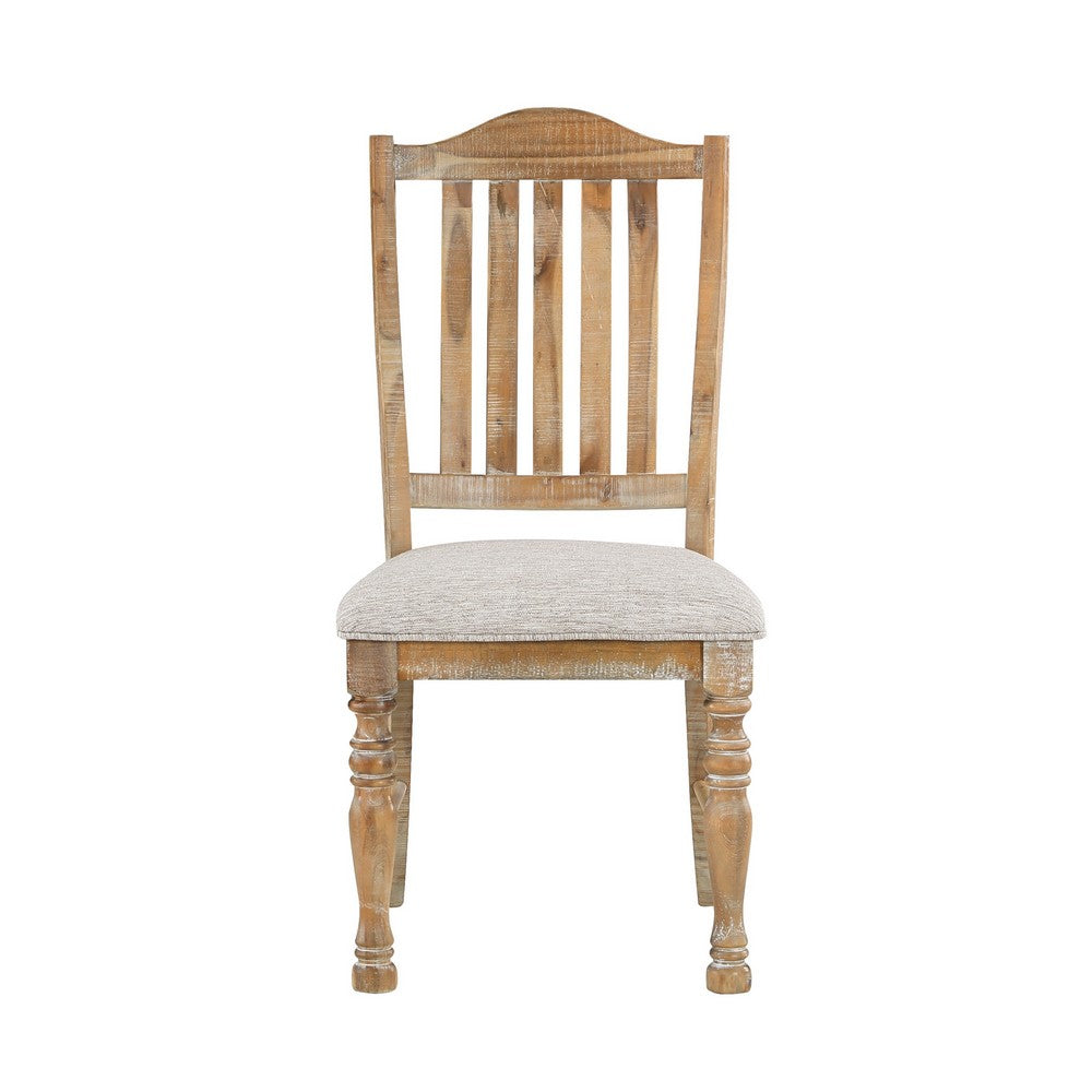 Benjara Tia 20 Inch Side Dining Chairs Set of 2, Open Slatted, Turned Feet, Farmhouse Brown