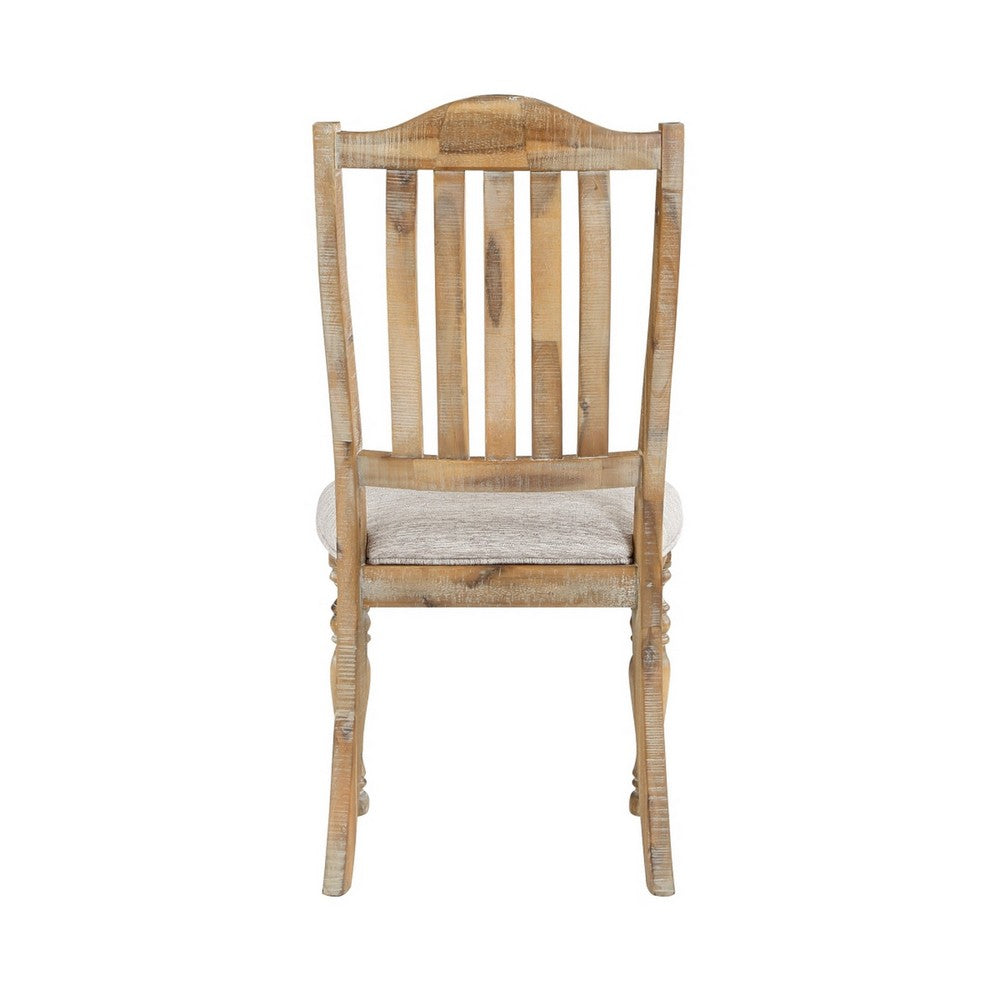 Benjara Tia 20 Inch Side Dining Chairs Set of 2, Open Slatted, Turned Feet, Farmhouse Brown