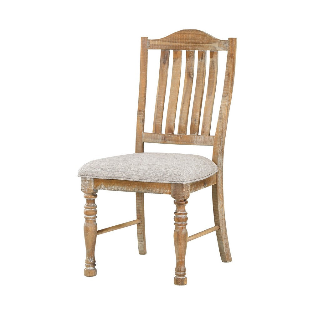 Benjara Tia 20 Inch Side Dining Chairs Set of 2, Open Slatted, Turned Feet, Farmhouse Brown