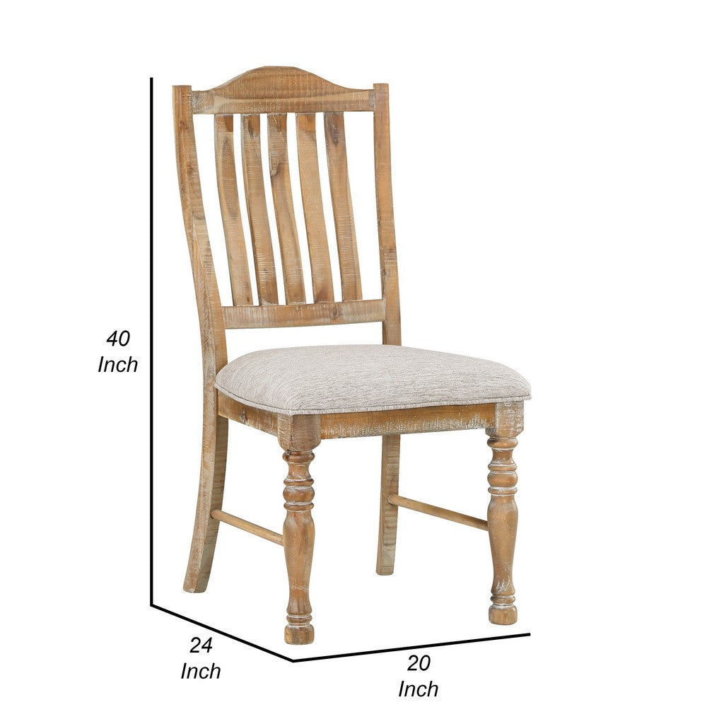 Benjara Tia 20 Inch Side Dining Chairs Set of 2, Open Slatted, Turned Feet, Farmhouse Brown