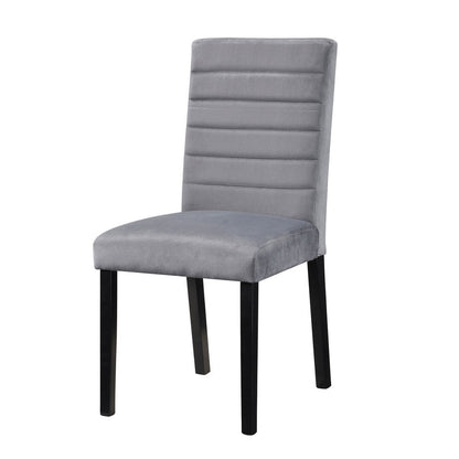 Benjara Andy 18 Inch Side Dining Chairs Set of 2, Channel Tufted Gray Velvet, Black Wood