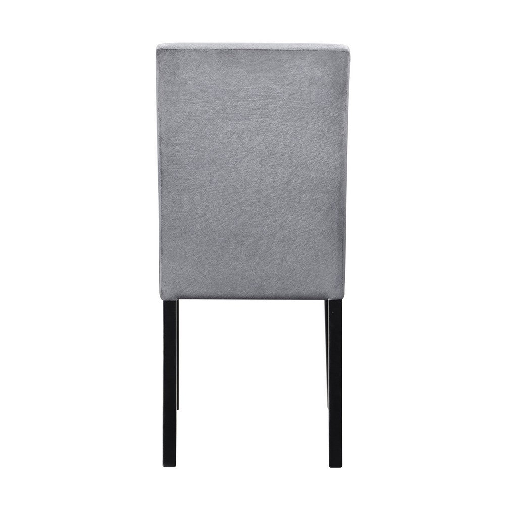Benjara Andy 18 Inch Side Dining Chairs Set of 2, Channel Tufted Gray Velvet, Black Wood