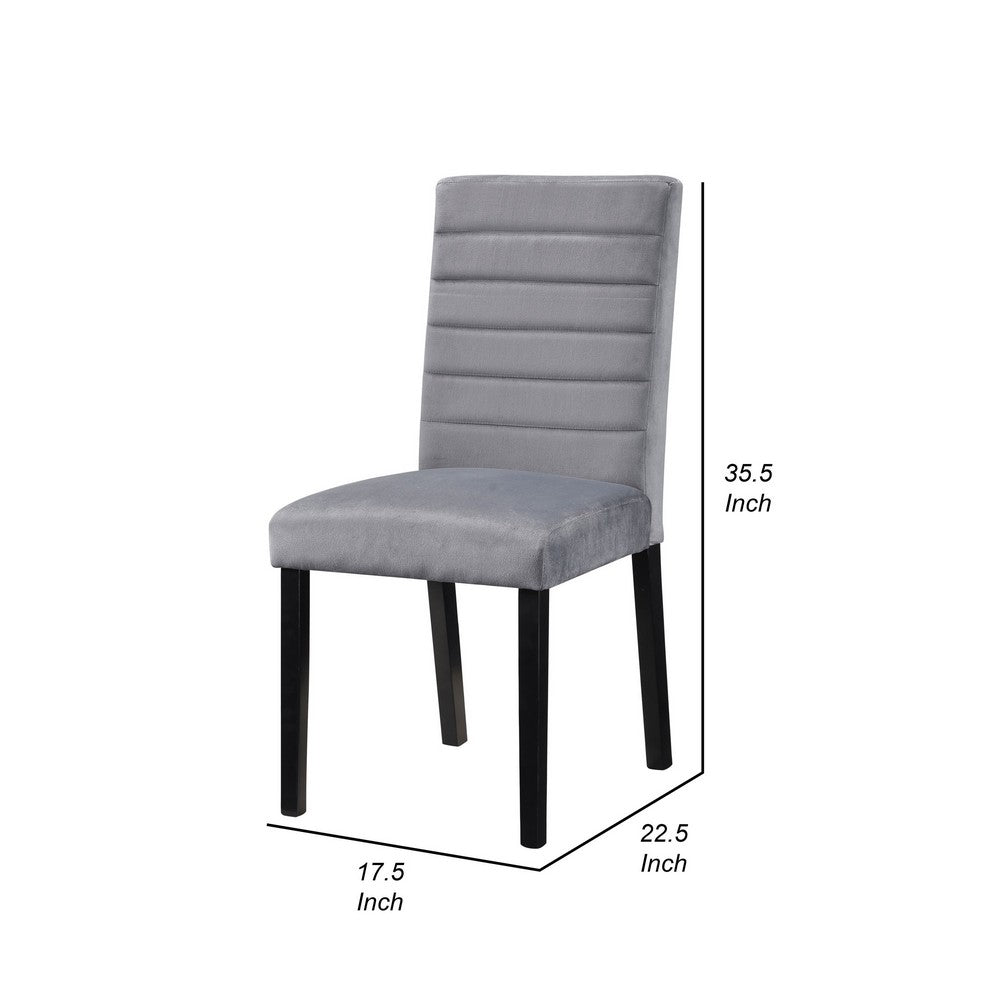 Benjara Andy 18 Inch Side Dining Chairs Set of 2, Channel Tufted Gray Velvet, Black Wood
