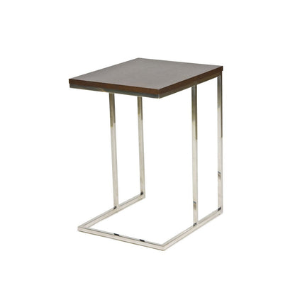 Benjara Zen 23 Inch Side Table, Espresso Brown Rectangular Tray Top, C Shape Chrome