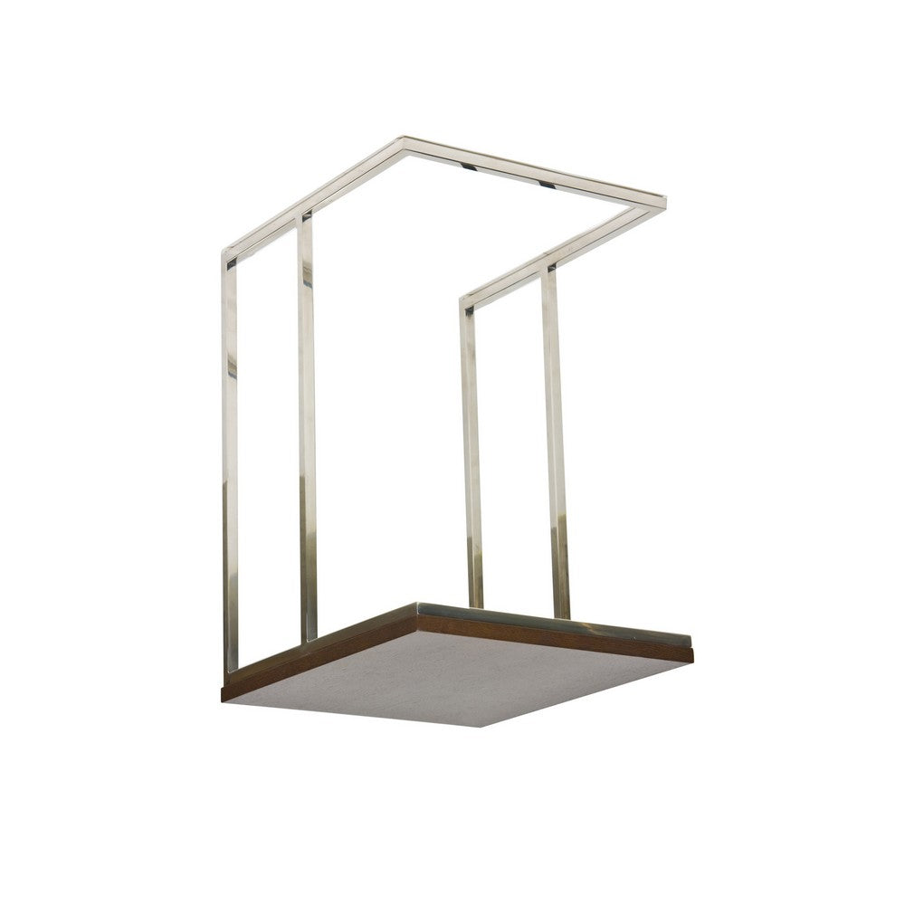 Benjara Zen 23 Inch Side Table, Espresso Brown Rectangular Tray Top, C Shape Chrome